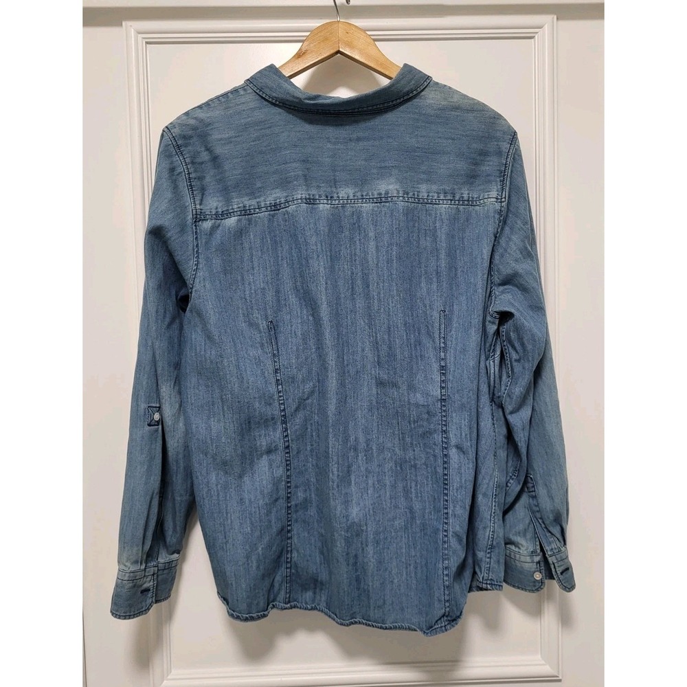 Talbots Blue Chambray Denim Roll Tab Sleeve Button Up Shirt Sz 20w - Picture 4 of 7